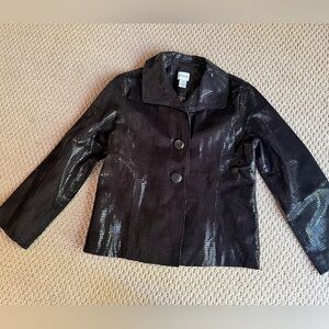 Chicos Womens Size 1 (Medium) Shiny Textured 100% Genuine Leather Black Jacket